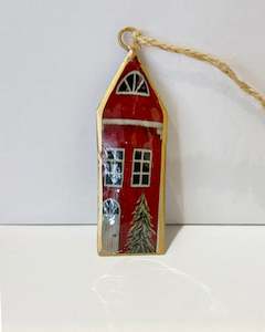 French Country Collections Enamel Coated Houses Hanging Decoration - red