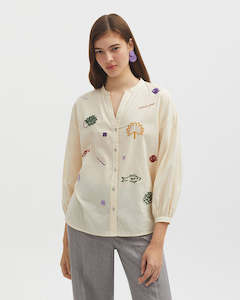 Nice Things Paloma S. Coloured Embroidery Shirt- ecru