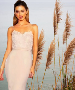 Fitted formal or wedding dress with lace detailing at Madison Rose Bridal