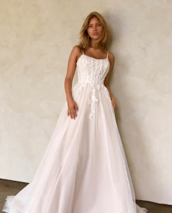 Scoop Boned Lace Bodice A-Line Wedding Dress by Tania Olsen at Madison Rose Bridal