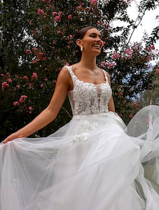 Products: Thistle TC24118 illusion lace square bodice a line weddingdress - Tania Olsen at Madison Rose Bridal