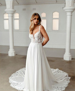 Simple A Line Skirt with Lace Bodice: Somerset Wedding Gown