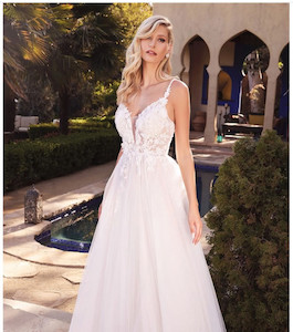 Affordable A-Line Lace Beaded Bodice Wedding Dress: Alicia at Madison Rose Bridal