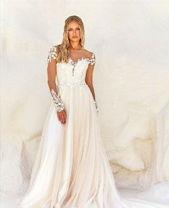 Products: Nahla TC2410 Madison Rose Bridal romantic a line strapless wedding dress with beaded bodice and sheer jacket