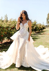 Products: Suzette + Overlay Skirt ML24177 Madison Rose Bridal a stunning fitnflare intricately detailed lacce and beaded wedding dress with or without overlay skirt