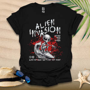 Graphic design service - for advertising: Alien Invasion Surfer T-Shirt