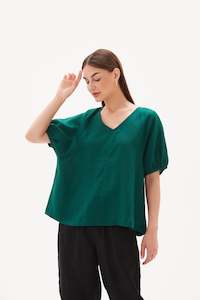 Tirelli - 22A2776 V Neck Bishop Sleeve Top