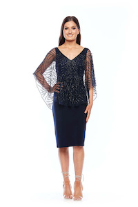 Womenswear: Jesse Harper - Z0009 Short stretch jersey dress with beaded overlay cape