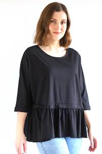 Womenswear: White on Black - PHW-39 Gather Panel 3/4 Sleeve Tee