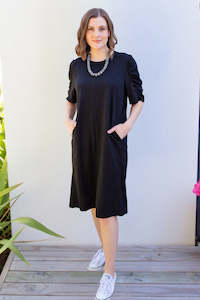 White on Black - PHS-2045 Rouche Sleeve Dress