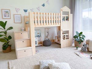 Furniture manufacturing: Country house LOW loft bed PINE