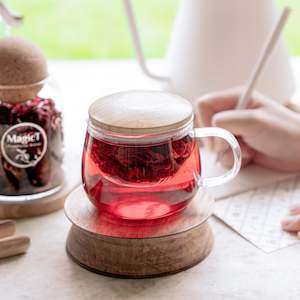 Wood Lid Glass Infuser Mug