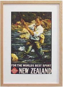 Homewares: New Zealand Vintage Travel Poster “Fisherman”