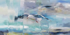 “High Tide Gulls” original painting by Sheila Brown