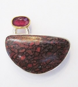 Homewares: “Red Fossil Dinosaur Bone” Brooch by Bob Wyber