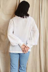 Long Celebration Shirt in White Cotton Voile