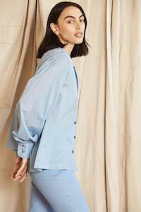 Long Celebration Shirt in Sky Blue Cotton Voile