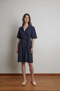 Celebration Shirt Dress in Navy Cotton