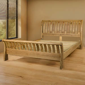 Furniture: Vienna Oak King Size Mermaid Sleigh Slat Bed Frame