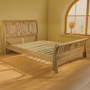 Vienna Oak Queen Size Mermaid Sleigh Slat Bed Frame