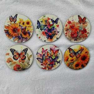 Coasters: Hardwood Coasters - Butterflies - Set of 6