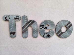 Construction Names, Made to order - 20cm high for the uppercase letter - Theo design and colour.