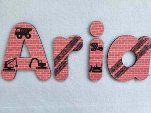 Construction Names, Made to order - 15cm high for the uppercase letter - Aria design and colour.