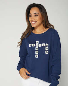 Gift: Stella + Gemma | Sweater | Navy Scrabble Logo