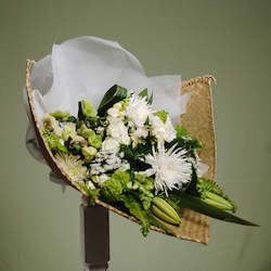 Florist: Flax wrapped Sympathy Bouquet