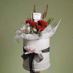 Florist: Classic Red Rose Hat Box with Chocolates