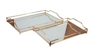 Decorative Rectangular Tray with insert Handles - Set of 2