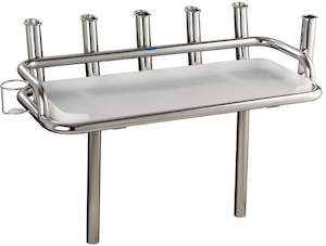 Marine equipment: Stainless Steel Heavy duty bait station 6 x rod holders, 1 x can holder, 2 x skinny folding legs with sockets