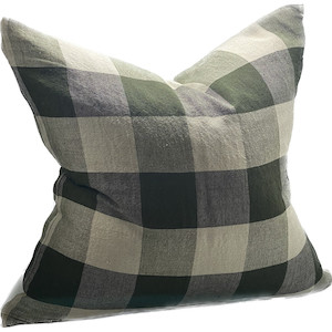 Checked Linen Cushion – Olive (55×55)