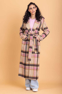 Samantha Coat – Beige Pink Check