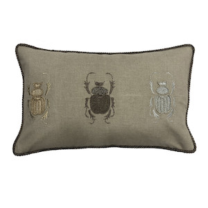 Hand Embroidered Bug Cushion – Natural (60×40)