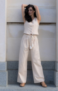 Dune Pants Beige W/ Rope Tie Linen Cotton