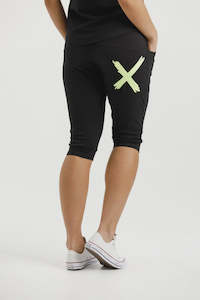 Home-Lee 3/4 Apartment Pants - Black with Lime X