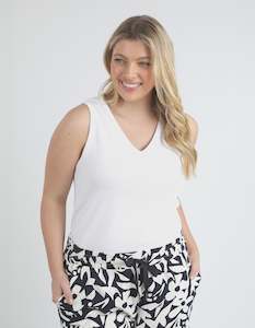 Elm Rib Vee Tank - White