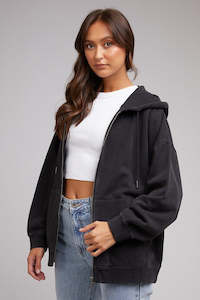 Silent Theory Oversized Zip Thru Hoody Washed Black