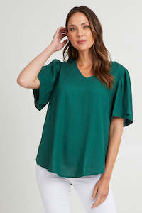 Betty Basics Marina Linen Blouse Hunter Green