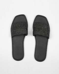 Betty Basics Raffia Slide Black