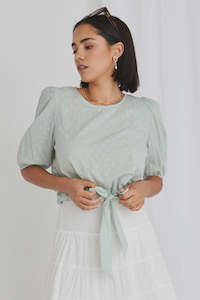 Sale: Ivy + Jack Cameron Dobby Spot Tie SS Top Sage