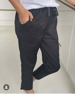 Style Laundry: Style Laundry Cotton Twill Essential Pant with Satin Stripe Black