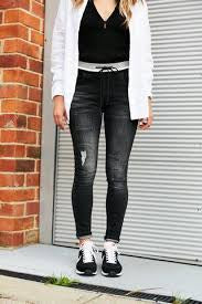 Style Laundry: Style Laundry Super Stretch Skinny Jeans with Patches Black Wash