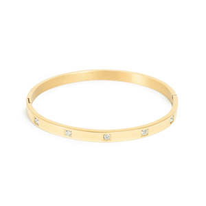 A & C Oslo Steel Bangle with Cubic Zirconia - Gold Plated