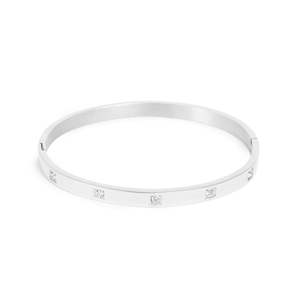 A & C Oslo Steel Bangle with Cubic Zirconia - Silver