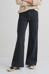 Among The Brave: Among the Brave Zoey Black High Rise Wide Leg Pocket Jean Black