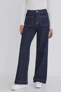 Among the Brave Zoey  High Rise Wide Leg Pocket Jean Indigo