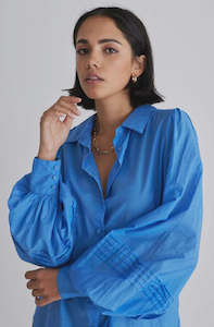 Among the Brave Savvy Sheer Puff Sleeve Shirt Cobalt