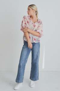 Ivy + Jack Promised Bubble Sleeve SS Top Poppy Floral